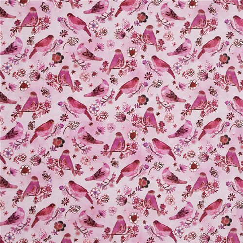 Dear Stella pink birds on branches flowers cotton fabric - modeS4u