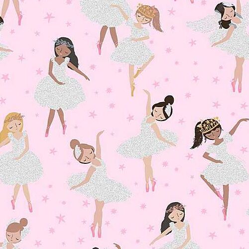 lokal midtergang Intermediate Dear Stella pink fabric with glitter ballerina - modeS4u