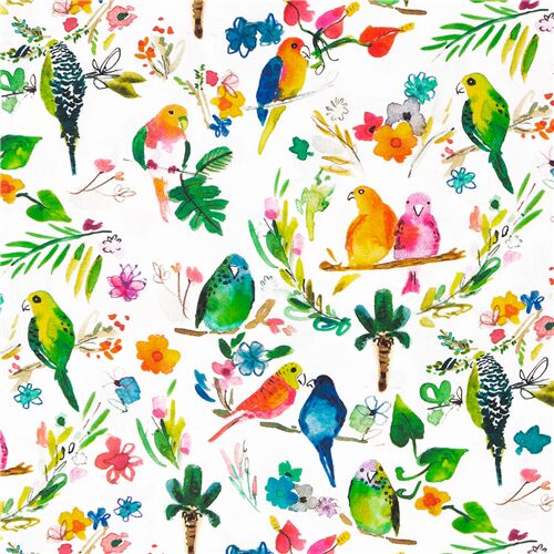 Dear Stella tela con pájaro tropical multicolor loros plantas flores -  modesS4u