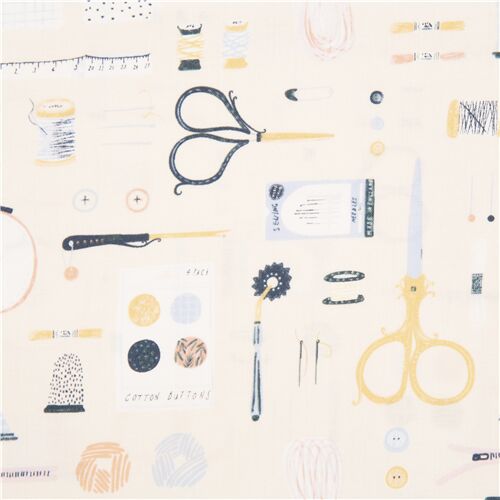 tessuto retrò accessori cucito forbici colorati illustrati cotone Fabric by  Dear Stella - modeS4u