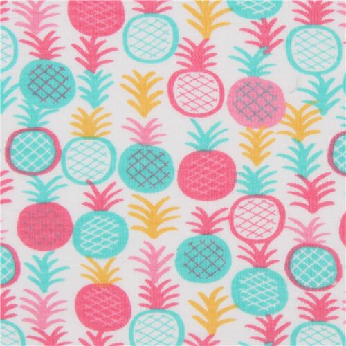 Tissu jersey blanc avec des ananas multicolores Tissu
