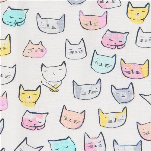 Weißer Stoff mit kleinen bunten Katzen von Dear Stella Stoff