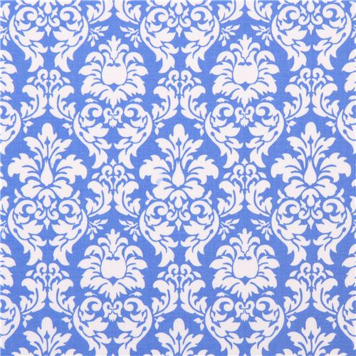 Delft blue Petite Dandy Damask ornament fabric Michael Miller Petite Paris 1