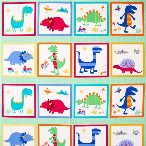 Dinosaur in bright multicolour on panel fabric by Michael Miller Fabric