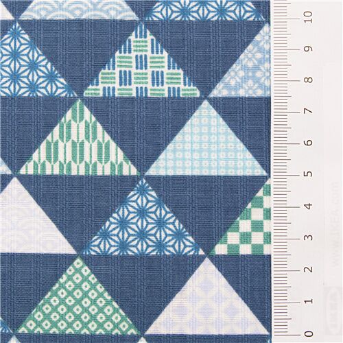 Blue Triangles Traditional Japanese Patterns Fabric by Japanese