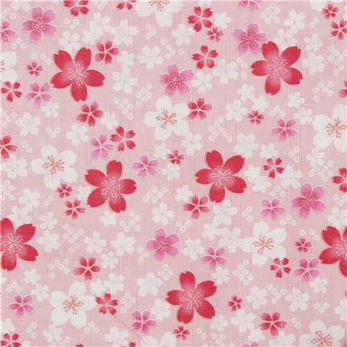 Dobby fabric in light peach with pink white coral sakura fom Japan ...