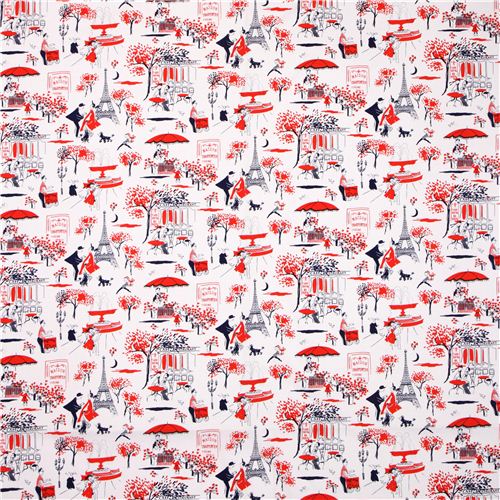 Eiffel Tower Paris retro fabric red Michael Miller Gay Paree 2