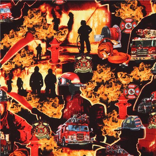 Elizabeth's Studio fire and firefighter themed fabric Fabric
