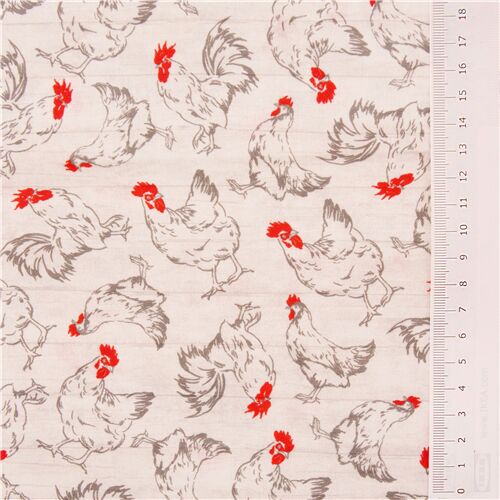 Farm Animal Toosed Roosters Chickens Fabric by Michael Miller