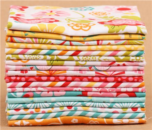 Fat Quarter bicycle flower stripes dots fabric bundle Fancy Free Riley ...