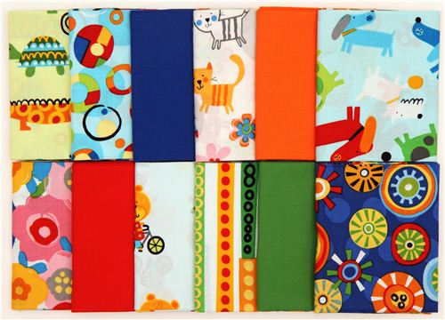 Fat Quarter fabric bundle animals bright by Robert Kaufman 3