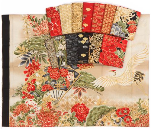 Fat Quarter fabric bundle flower metallic Crimson Colorstory Robert Kaufman 3