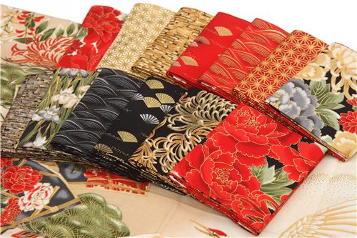 Fat Quarter fabric bundle flower metallic Crimson Colorstory Robert Kaufman 4