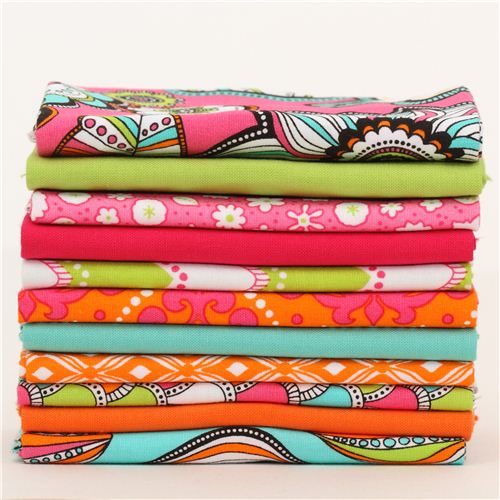 Fat Quarter Fabric Bundle Flowers Bright By Robert Kaufman - Modes4u