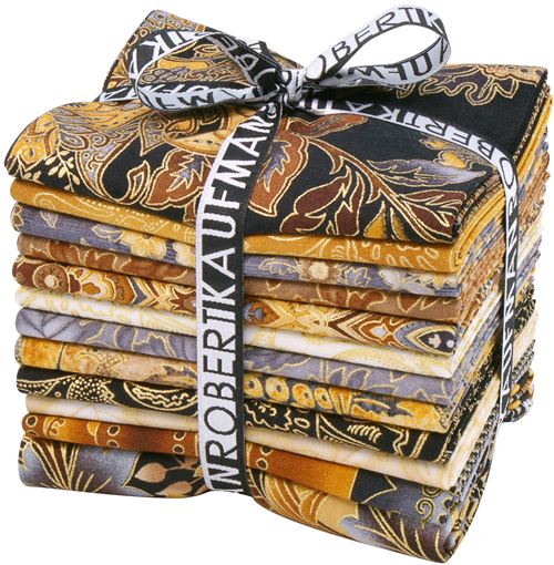Fat Quarter fabric bundle gold flower Pewter Robert Kaufman 1
