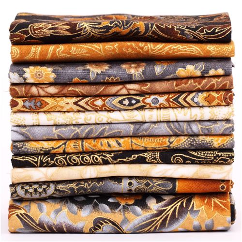 Fat Quarter fabric bundle gold flower Pewter Robert Kaufman 2