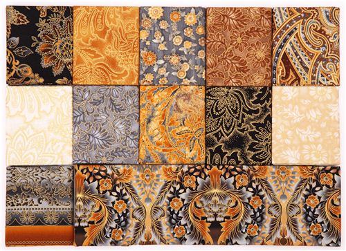 Fat Quarter fabric bundle gold flower Pewter Robert Kaufman 3