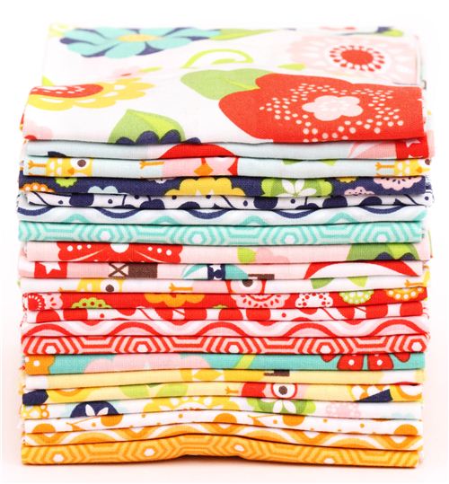 Fat Quarter flower owl fabric bundle Lazy Day Riley Blake 2