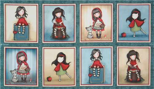 Fauolty - teal Gorjuss girl picture frame panel fabric by Quilting Treasures