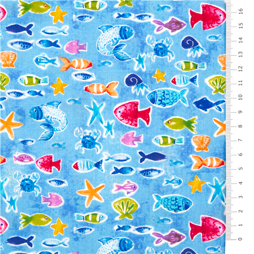 Cute Ocean Creatures Watercolour Fish Fabric by Sykel Enterprises - modeS4u