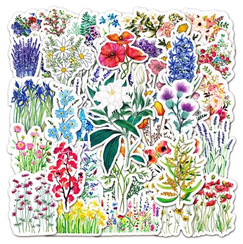 Paquete de pegatinas troqueladas lindas flores de colores 50 modelos diferentes 4