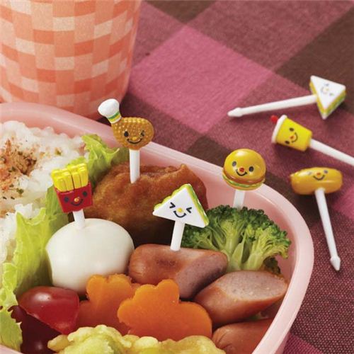 Food face hamburger hot dog sandwich food picks for Bento Box Lunch Box