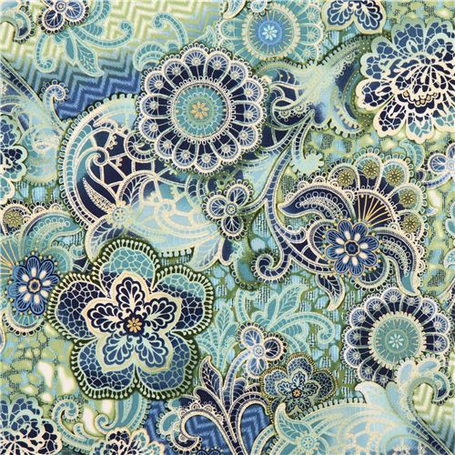 Fortissimo Metallic Marine flower fabric by Robert Kaufman from the USA ...