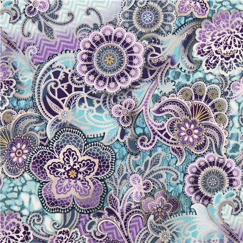 Fortissimo Metallic Peacock flower fabric by Robert Kaufman from the ...