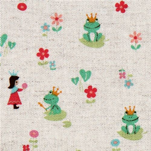 Frog Prince fairy tale canvas Kokka fabric from Japan 1