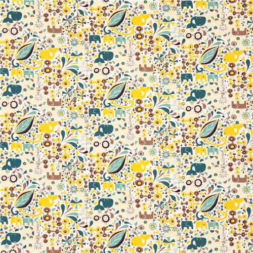 Frolic Boy whale elephant leaf birch organic fabric teal 2