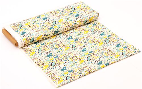 Frolic Boy whale elephant leaf birch organic fabric teal 3