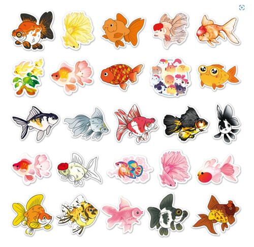 Goldfish 50 unique colourful designs diecut sticker pack cute aquarium ...