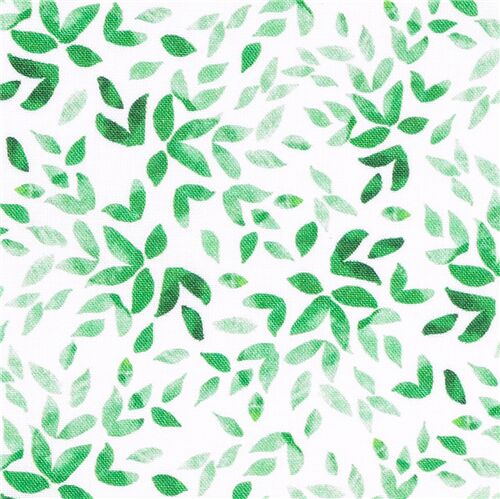 Gradiating small green leaves print Stof France cotton fabric - modeS4u
