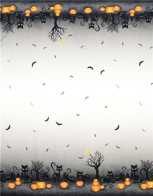 Gray double border fabric Michael Miller US black cat pumpkin modeS4u