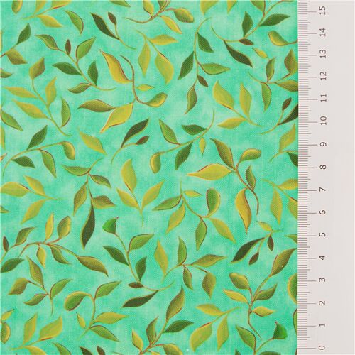 Wild Beauty 251102 Digital print green cotton fabric illustrated flat foliage motif QuiltingTreasures Leaf Sprigs