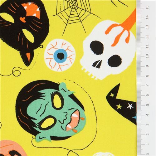 Remnant 50 X 112 Cm Halloween Fabric With Skulls And Cats By