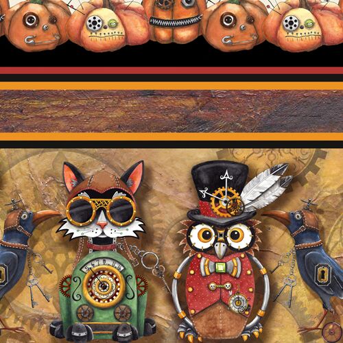 Halloween Roboter Tier Kürbis Streifen Stoff QT Fabrics Stoff