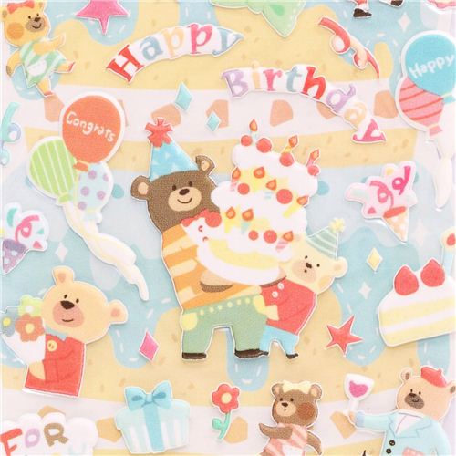 Happy Birthday 3D birthday stickers with bear from Japan cake balloons