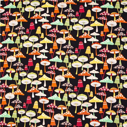 Harvest Mushroom black cotton fabric Alexander Henry multi - modeS4u