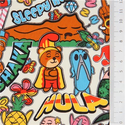 Fat Quarter (50 x 56 cm) - Tela con personajes de dibujos hawaianos de Trans-Pacific Textiles 2
