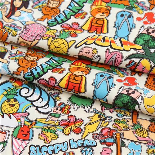 Fat Quarter (50 x 56 cm) - Tela con personajes de dibujos hawaianos de Trans-Pacific Textiles 4