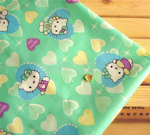 Hello Kitty Fabric green hearts Sanrio half yard 1