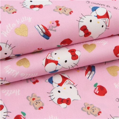 beige yellow Hello Kitty heart leopard pattern oxford fabric Fabric by  Sanrio - modeS4u