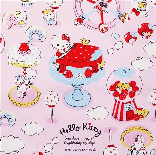 Remnant (43 x 109 cm) - Hello Kitty pink oxford fabric dessert and sweet treat carnival pattern