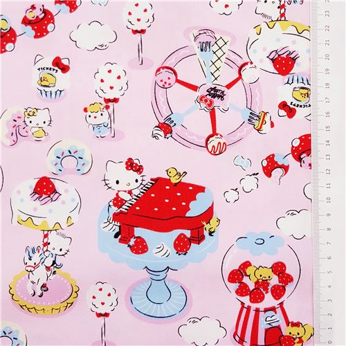Remnant (43 x 109 cm) - Hello Kitty pink oxford fabric dessert and sweet treat carnival pattern 2