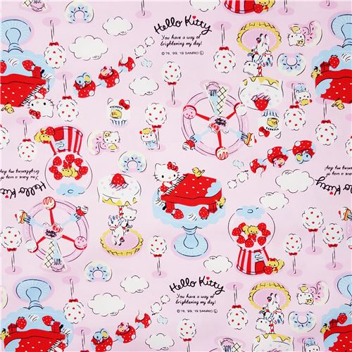 Remnant (43 x 109 cm) - Hello Kitty pink oxford fabric dessert and sweet treat carnival pattern 3