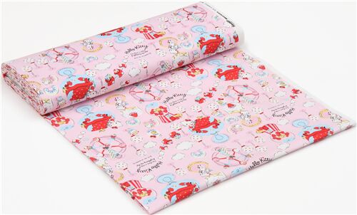 Remnant (43 x 109 cm) - Hello Kitty pink oxford fabric dessert and sweet treat carnival pattern 4