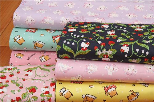 Remnant (47 x 109 cm) - Hello Kitty strawberry garden oxford fabric in peach-pink 5