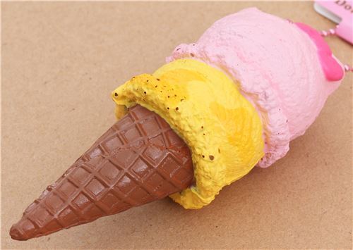 Hello Kitty yellow pink ice cream brown cone squishy 2