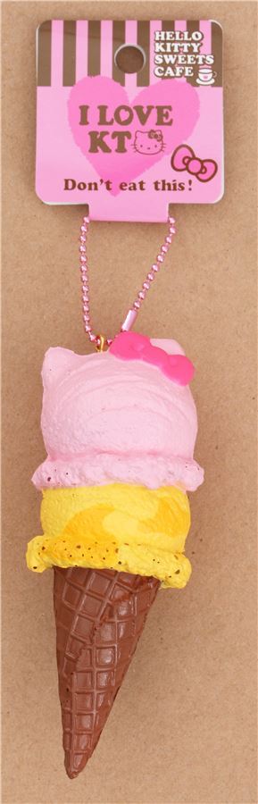 Hello Kitty yellow pink ice cream brown cone squishy 3